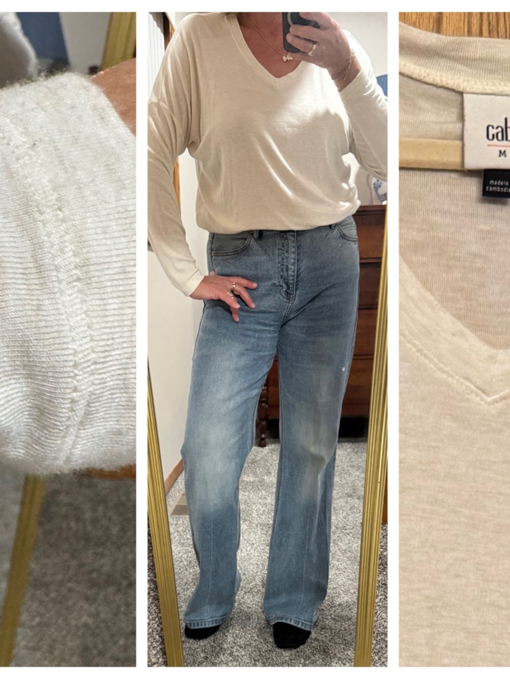CAbi Cream V-Neck Long Sleeve Top